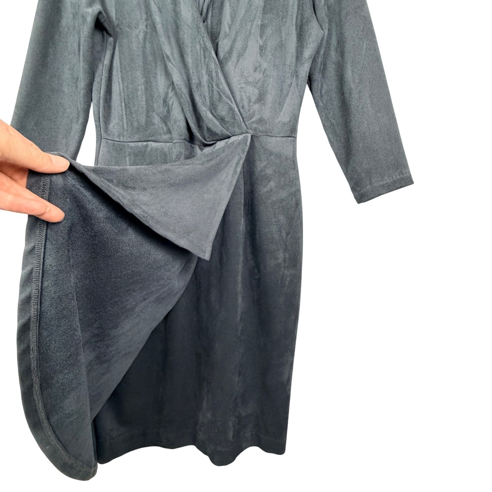 J. McLaughlin M Neville Sheath Faux Suede Crossover Gray LS Midi Women Dress - Picture 6 of 12